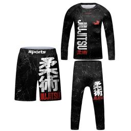 Camisolas de boxe infantis, quimono infantil, Jiu Jitsu Rashguard, t-shirt e calças MMA, calções Muay Thai, Bjj Rash Guard, roupa desportiva, 4 peças por conjunto - Image 2