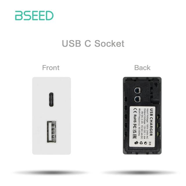Peças para parede Bseed: Estrutura em plástico com porta USB, interface para TV via satélite e soquete Cat5 para DIY