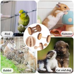 6 Pçs/set Pet Hamster Mastigar Brinquedos Acessórios Gaiola de Chinchila Coelho Brinquedos De Madeira De Madeira Natural do Exercício Do Dumbbell Sino Rolo - Image 6
