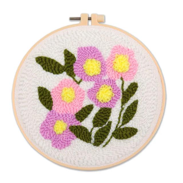 Kit de Bordado Punch Needle para Iniciantes: Aros, Tecido e Fios Inclusos para Criar Flores Lindas