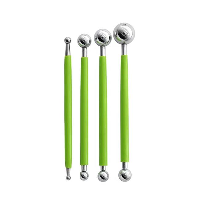 Conjunto de 4 Ferramentas de Modelagem para Escultura em Argila - Inclui Pontilhador, Acabamento Duplo e Bola de Metal para Decoração de Bolos