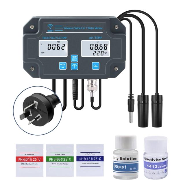 Yieryi Salt TEMP Data Logger: Monitor Inteligente de Qualidade da Água para Aquários e Tanques de Peixes, Medindo Salinidade, pH, CE e TDS com Conexão WiFi