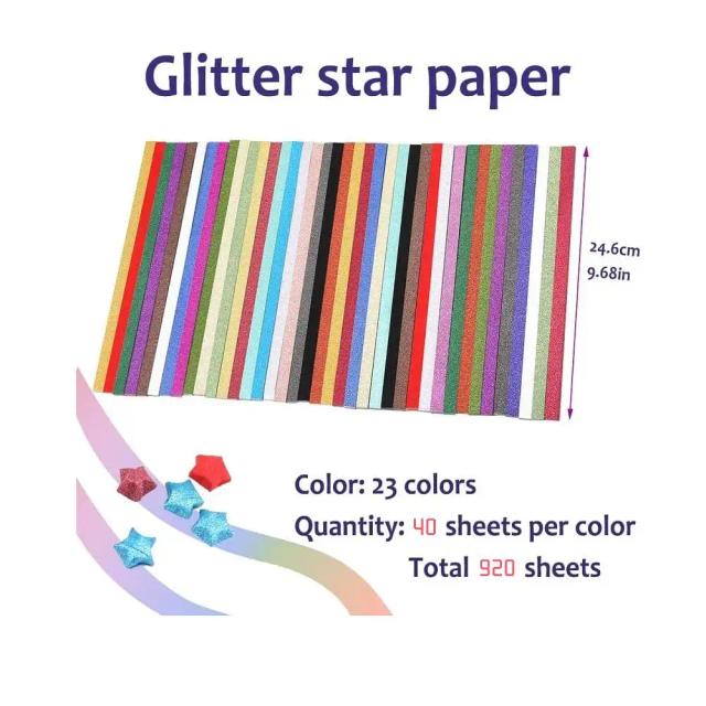 Papeis de Origami Brilhantes Fenrry: Estrelas da Sorte em Glitter para Artes e Ofícios - Pacotes de 460 e 920 Folhas