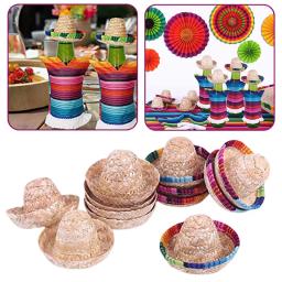 Chapéu de palha para vinho, mini chapéu mexicano, utensílios de cozinha, festa de casamento bonito, decoração de mesa, acessórios boneca - Image 1