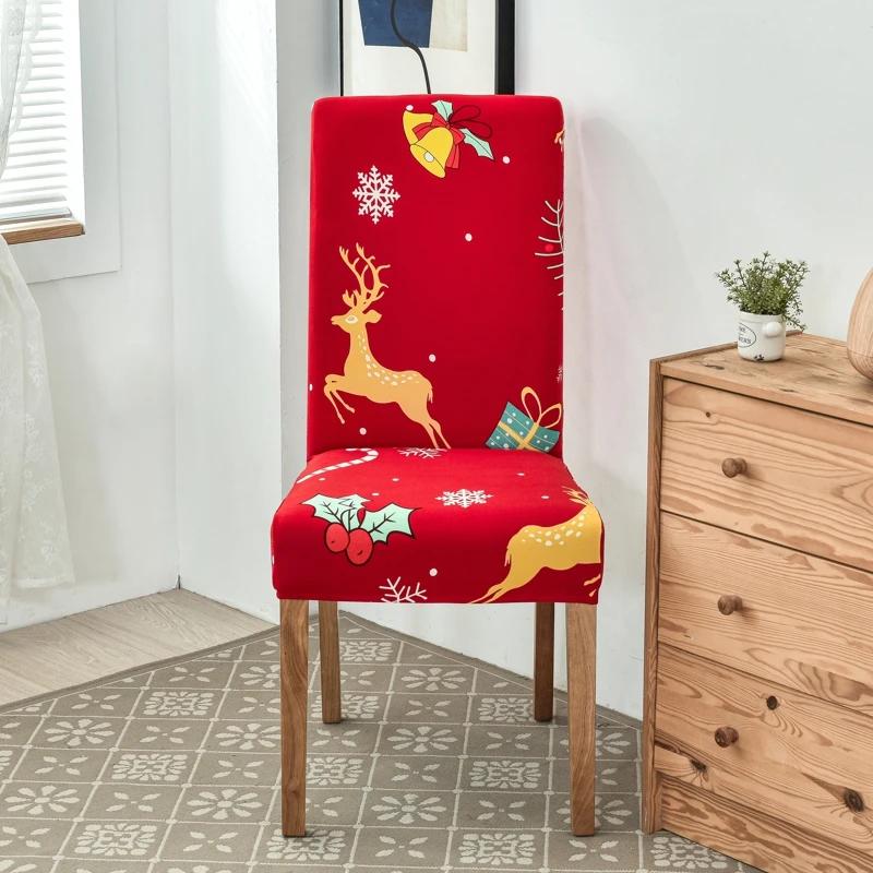 Capa de cadeira sala de jantar decoração de natal 2023 papai noel floco de neve impressão cadeira do escritório cobre estiramento removível cadeira assento capa - Image 1