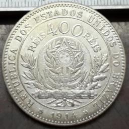 1914 brasil 400 riscas reis padrão prata cópia moeda - Image 3