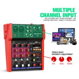 BAXS-DJ Console De Mistura Com Bluetooth, 4 MINI Canal Mixer, 48V Fantasma Monitor De Alimentação, Sistema De Karaoke, USB Mixer De Áudio, Novo - Image 4