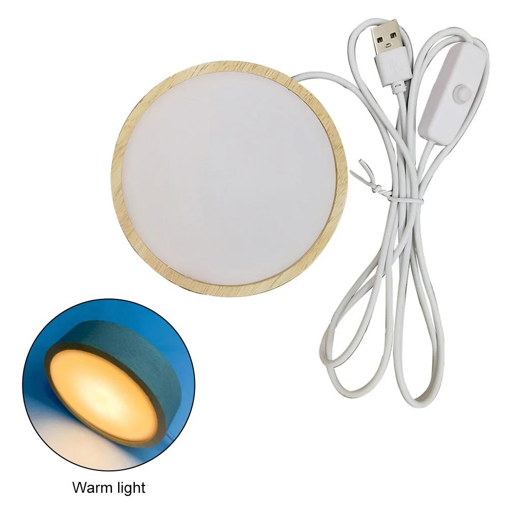 Base de luz luminosa redonda com controle remoto, luz LED de madeira, suporte giratório, suporte da lâmpada, energia USB, ornamento de arte - Image 1