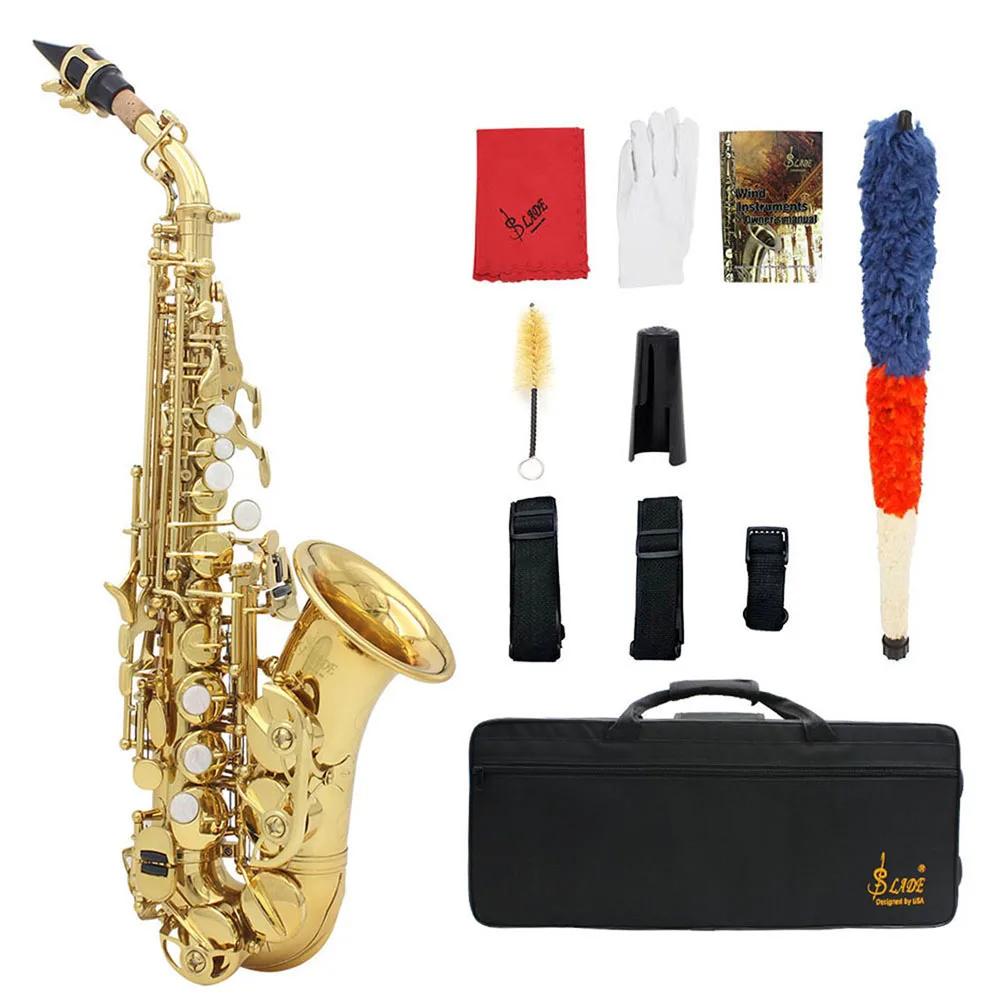 Saxofone soprano de bronze dourado esculpido padrão sax pérola branco escudo botões bocal palhetas pescoço instrumento vento acessórios - Image 1