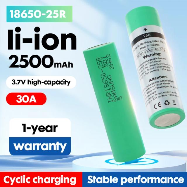 18650 baterias recarregáveis de lítio 2500mah 3.7v, baterias de alta descarga para ferramenta elétrica, bateria superior plana 21700