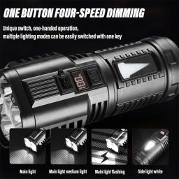Lanterna led super brilhante recarregável, luz de acampamento ao ar livre com luz lateral de inundação, quatro contas, display digital de energia - Image 3
