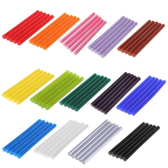 Cola Quente Bastão Colorido 7x100mm para Artesanato - Kit com 5 Peças para Reparo de Brinquedos e Projetos DIY