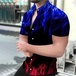 Camisa solta de manga comprida masculina, chama impressão 3D, tops grandes, botão respirável, moda casual, nova, verão - Image 2