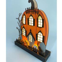 Madeira iluminada de madeira Halloween Tabletop Decoração, operado a pilhas, casa assombrada, abóbora, ornamentos para casa - Image 2