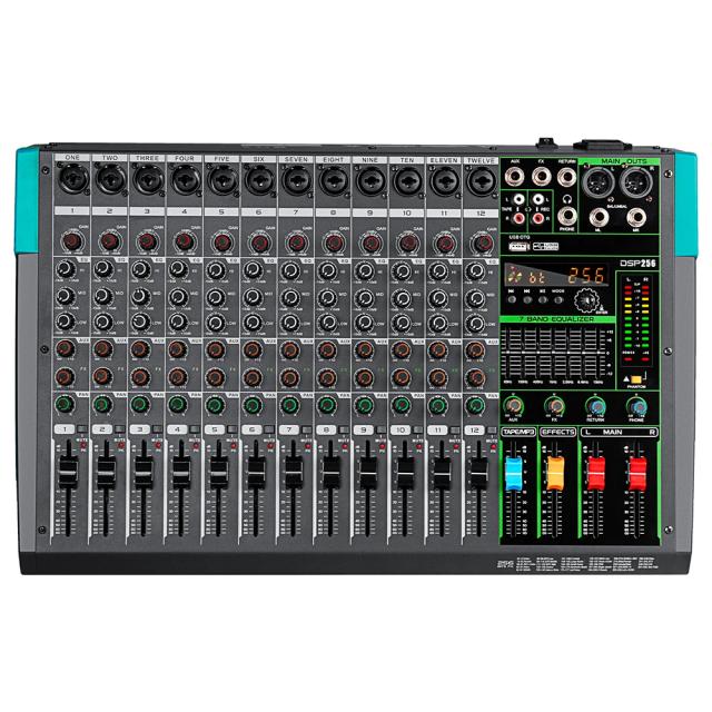 Mixer de Áudio Profissional Depusheng-MG12 com 12 Canais, Console de Som para DJ e Efeito de Reverb Embutido de 256 Opções