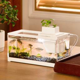 Pequeno Criativo Mini Tanque De Peixes, Mesa De Aquecimento Silencioso, Produtos De Aquário De Desktop, Aquário Tropical, Aquário Silencioso, Casa - Image 1