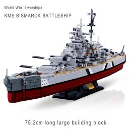 WW2 Alemanha Marinha Navios de Guerra Blocos para Crianças, KMS Bismarck Battleship Model Kit, Soldado Weapon Boat Bricks, Conjunto de brinquedos militares - Image 1