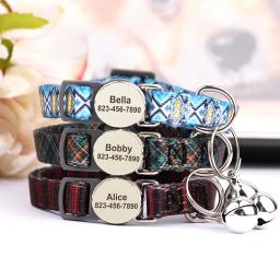 Coleiras ajustáveis impressas personalizadas do filhote de cachorro do gatinho do colar do gato com o sino gravado livre da placa de identificação anti-coleiras perdidas dos gatos - Image 2