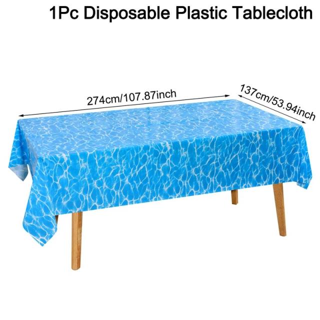 Toalha de Mesa Festa Oceano 137x274cm Verão Praia Onda Água Piscina Aniversário Chá de Bebê
