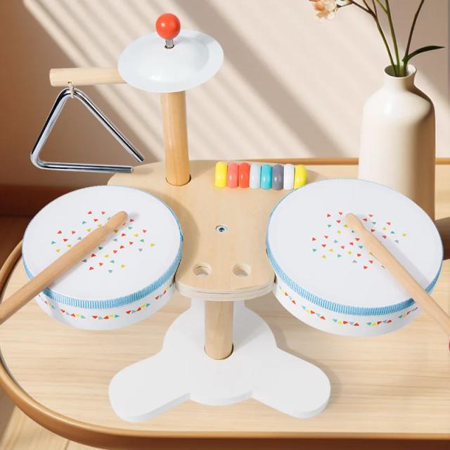 Conjunto de Instrumentos de Percussão em Madeira para Aprendizagem: Tambor e Xilofone Educativos para Crianças - Brinquedos Montessori Ideais como Presentes