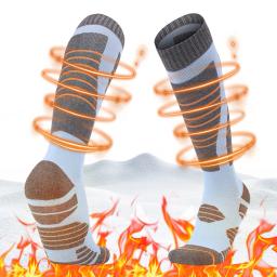 Inverno meias de esqui térmicas ciclismo futebol snowboard meias tubo alto para mulheres esqui ao ar livre ciclismo correndo caminhadas - Image 1