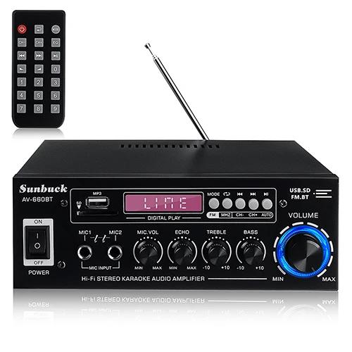 Amplificador de Potência 2000W para Home Theater com Conectividade Bluetooth 5.0, Suporte a USB, FM, SD e 2 Micrófonos