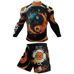 Desgaste de artes marciais feito sob medida para homens, pescoço simulado quente, terno protetor de Rash MMA, BJJ Fitness e grappling, conjuntos curtos, alta qualidade - Image 6