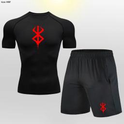 Treino de compressão Anime masculino, camiseta esportiva, terno de shorts, ginásio Fitness, corrida, jogging sportwear, treino Rashguard - Image 1