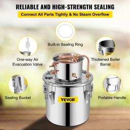 VEVOR-Destilador de Álcool Moonshine, Kit de Cerveja com Bomba para Casa DIY, Água, Vinho, Óleo Essencial, 3, 5, 8 Gal - Image 6