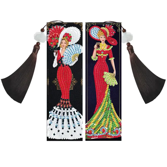 Marcador de Couro Feminino com Pintura em Diamante DIY - Artesanato Mosaico Ideal para Presentes (2 Unidades)