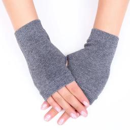 Luvas de meio dedo com buracos para polegar, mão, pulso, braço, mais quente, dedo exposto, luvas curtas de caxemira, tricô de crochê, luvas de lã falsa? ? - Image 3