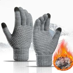 Mulheres homens quentes inverno tela de toque luvas estiramento clássico malha luvas lã dedo cheio ao ar livre ciclismo luva condução - Image 1