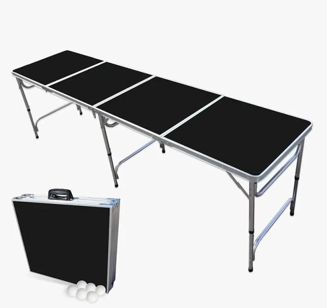 Mesa Dobrável para Cerveja Pong com 8 Pés, Bolas, Copos Opcionais e Luzes LED - Edição Stealth Personalizável