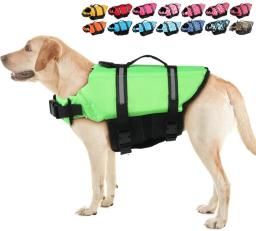 Colete salva-vidas do cão ajustável com alça de resgate de segurança do esporte colete roupa do cão filhote de cachorro flutuante terno de natação para todos os cães de estimação - Image 1