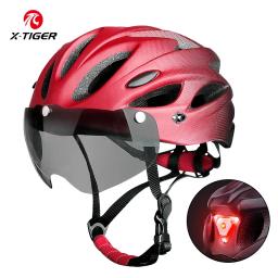 X-TIGER adulto capacete de bicicleta com luz traseira led óculos leve respirável capacete de ciclismo caber 58-62cm circunferência da cabeça - Image 1