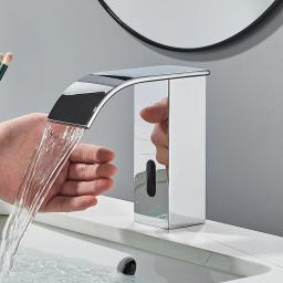 Rozin-Smart Sensor torneira da bacia do banheiro, torneira misturadora de sentido automático Touchless, cachoeira, lavatório de água quente e fria, preto - Image 4