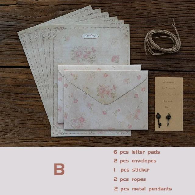 Conjunto Floral Romântico de Envelopes e Materiais para Festas: 13 Peças com Cartões, Papel de Carta e Adesivos de Selagem