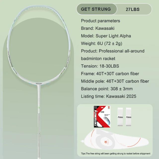 Kawasaki Super Leve α Raquete de Badminton 6U Carbono 2025