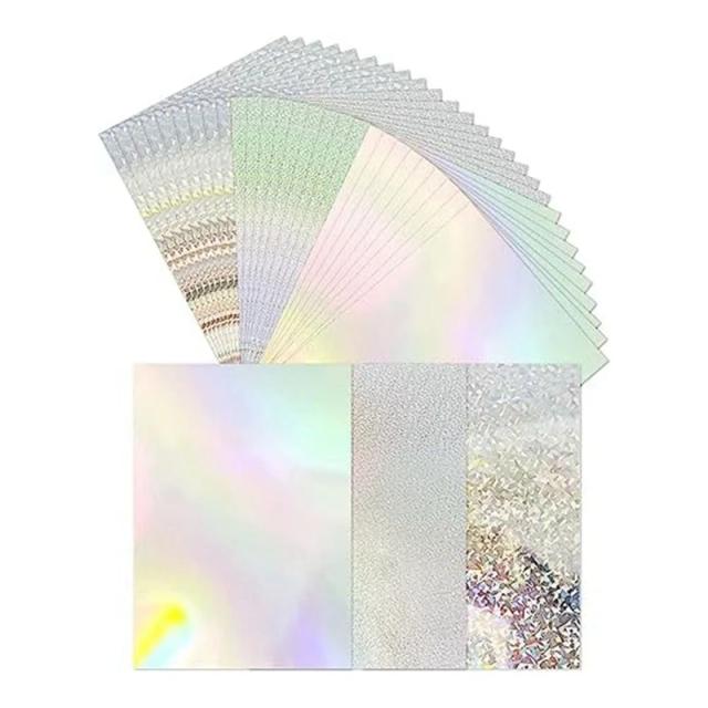 Cardstock Holográfico Metálico A4 para Scrapbooking - 30 Peças Brilhantes e Fluorescentes em Papel Grosso