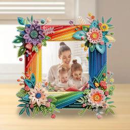 Flor Diamante Pintura Photo Frame, Forma Especial, Bordado, Desktop Decor, Quarto, Mesa Decor - Image 2