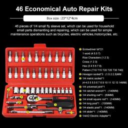 Car Repair Tool Kit, soquete Set, Catraca, Torque, Chave Combo, Reparação Auto, 1,4 ", 46 Pcs por Conjunto - Image 1