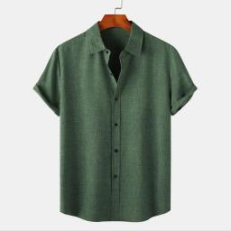 Camisa respirável de manga curta masculina, gola lapela, design solto, top de cor sólida para conforto, verão - Image 3