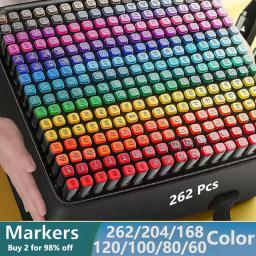 Marcadores Brush Canetas Set para Artista, Pintura, Desenho, Manga Highlighter, Material de Arte Escolar, Papelaria Coreano, 168 Cores - Image 1