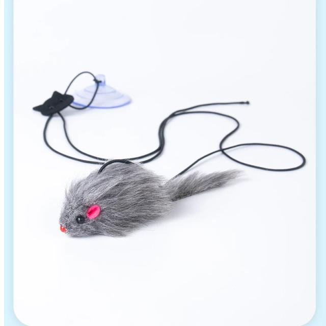 Brinquedo interativo retrátil para gato com corda e mouse de pelúcia para arranhar e se divertir