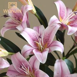 PVC Lily Bouquet para decoração Home, impressão 3D, simulação flor, arranjo de flores do casamento, venda quente, 3 cabeças - Image 6
