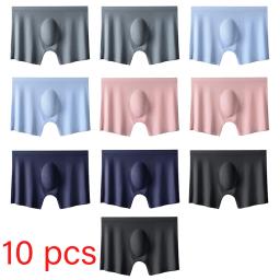 10 pçs/lote verão masculino boxers de seda gelo cuecas sem costura lingerie cuecas shorts ultra-fino respirável calcinha sexy - Image 1