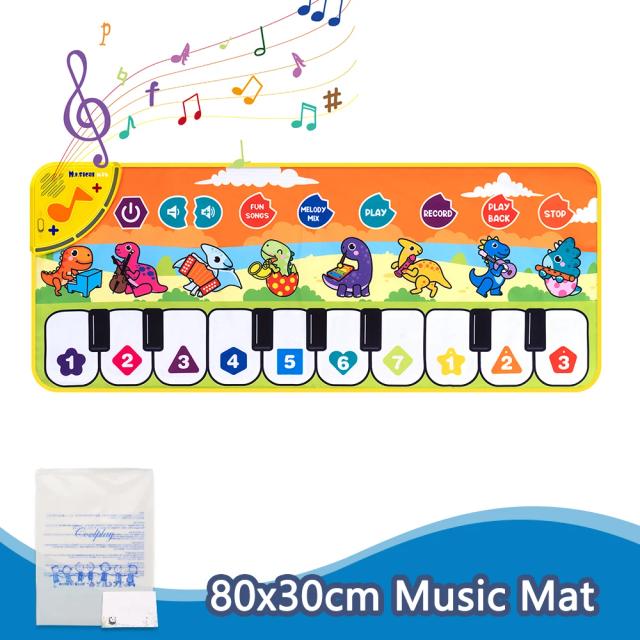 Tapete de Piano Musical Infantil 80x30cm com Sons de Animais e 8 Notas Musicais