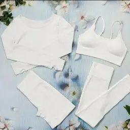 Conjunto de treino com nervuras para mulheres, ternos esportivos sem costura, roupas fitness, roupas de treino feminino, shorts de ioga branco - Image 3