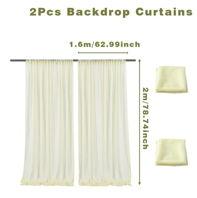 Cortinas de Organza Transparente com Tecido de Tule Cristal para Decoração de Casamentos e Festas, 2 Peças