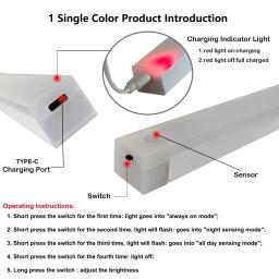 Sensor de movimento sem fio led night light usb recarregável longa tira barra lâmpada para armário cozinha guarda-roupa cabeceira escada tubo - Image 5